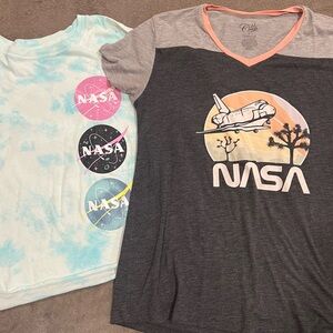 Two Women’s NASA Shirts Size Large L | Tie Dye Space Shuttle Science STEM Girls